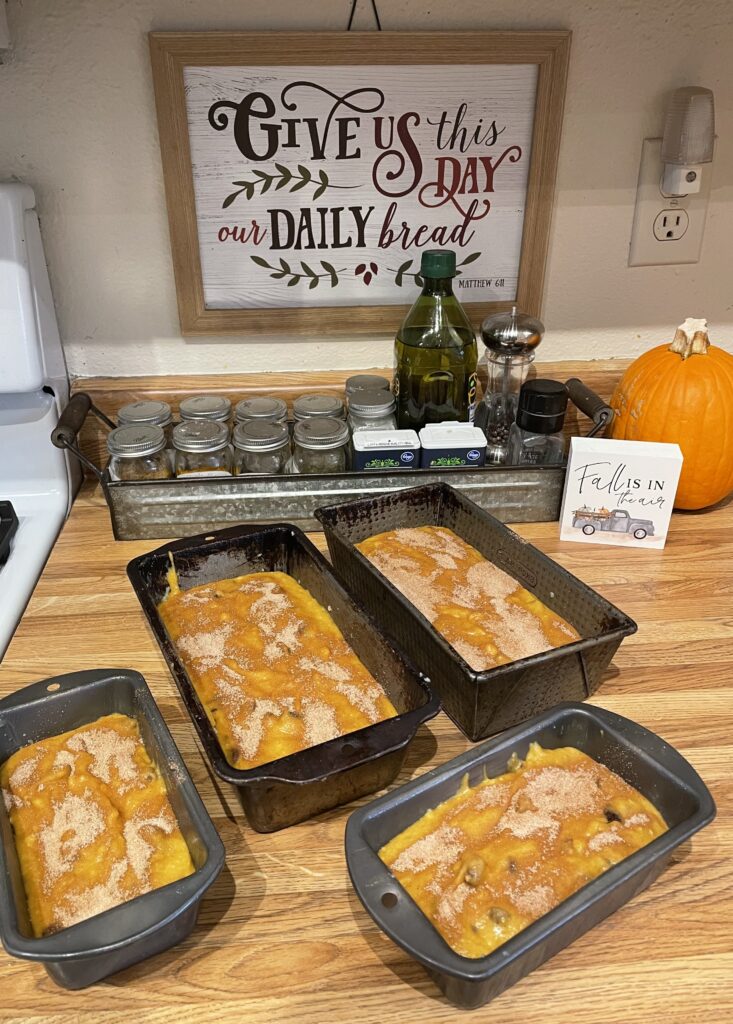 Pumpkin bread ready to go in the oven.