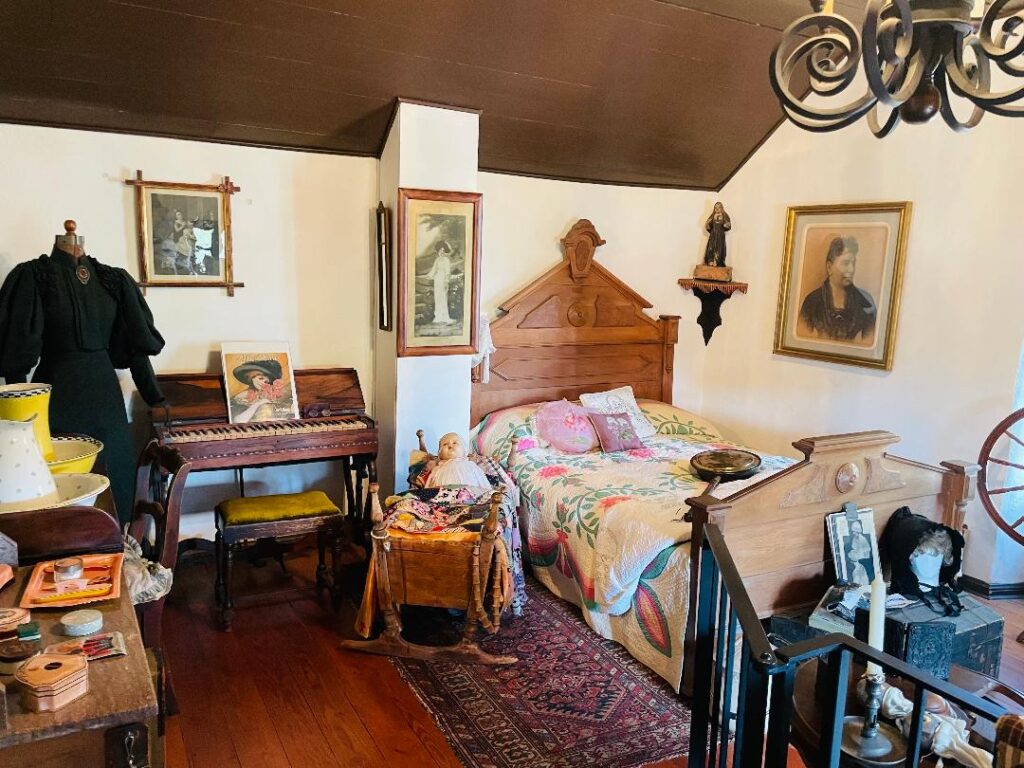 Bedroom at the Pico Adobe home.