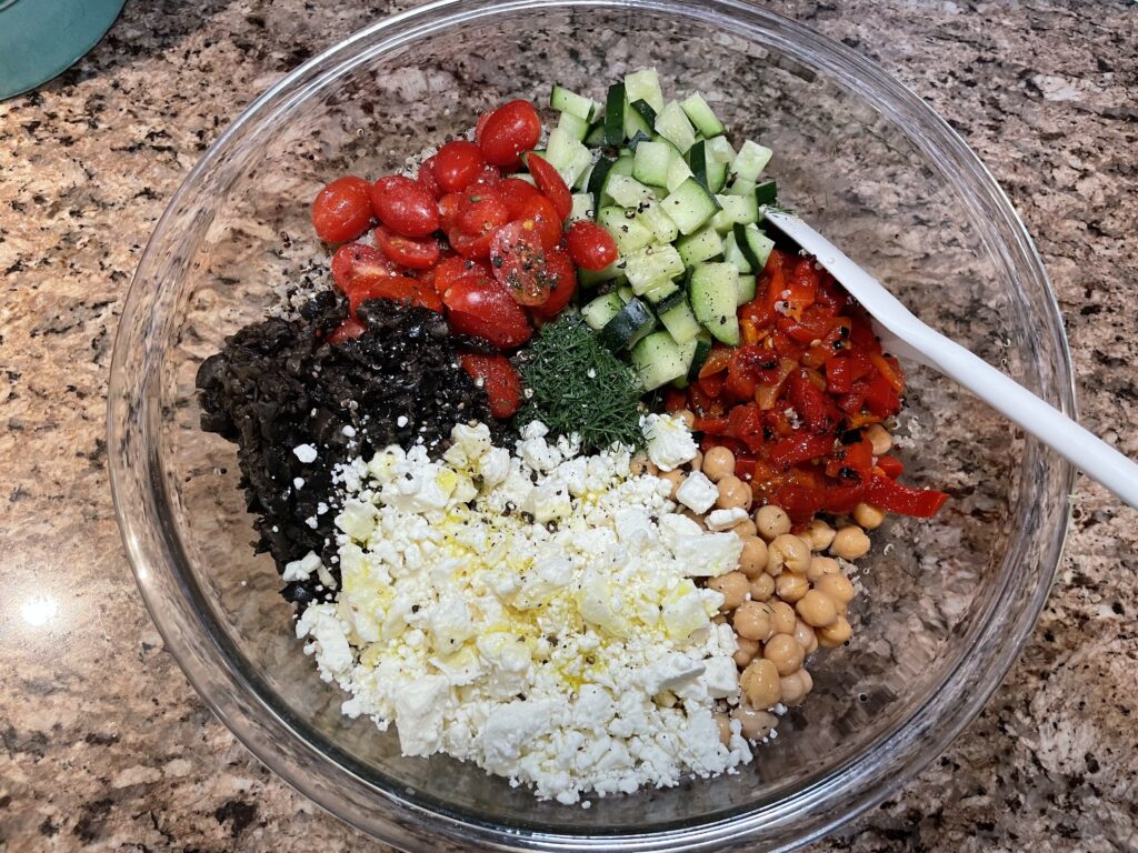 Ingredients for Greek quinoa salad 